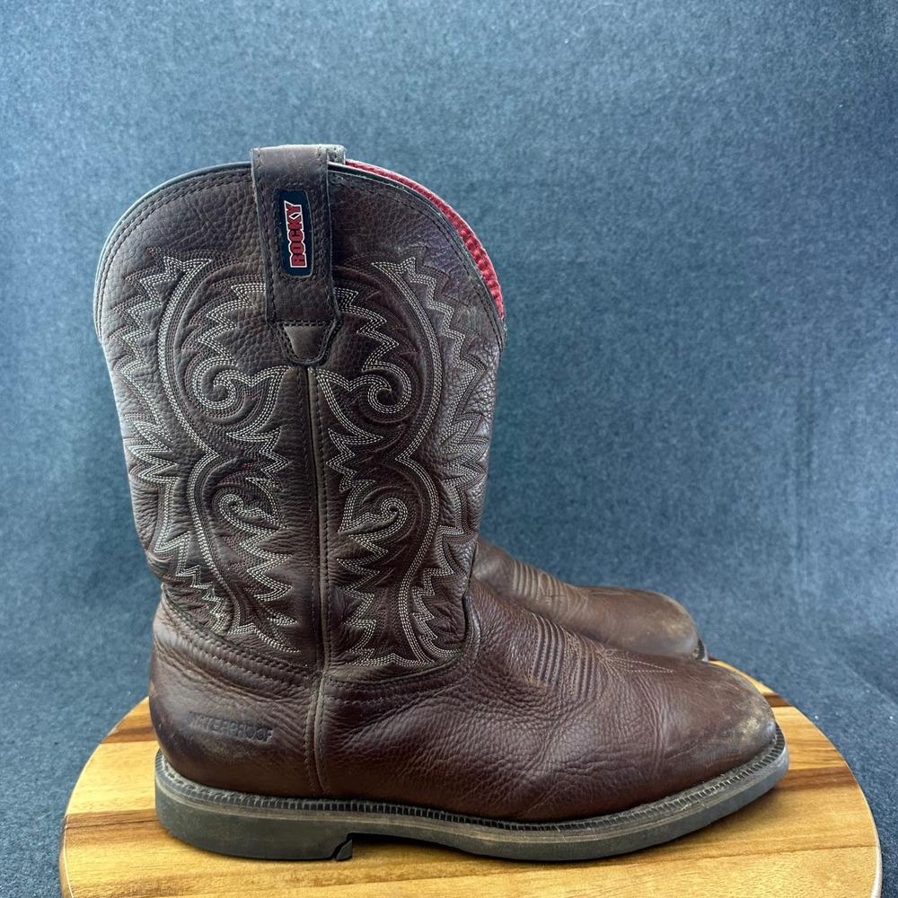 Rocky Mens RKW0126 Waterproof Western 11" Work Boots Dark Brown Leather 13W